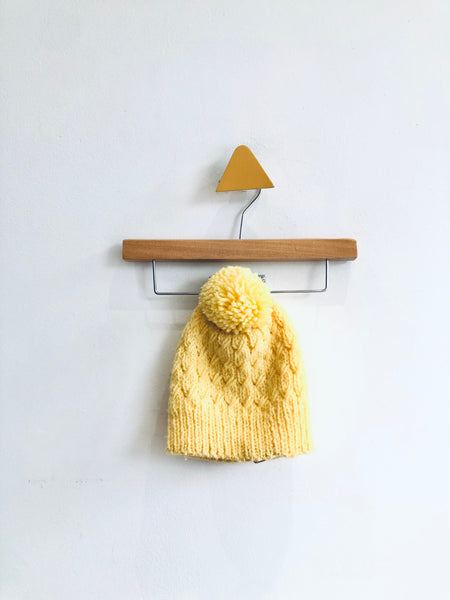 Handknit Cable Knit Pom Pom Hat - Yellow (2-4Y)