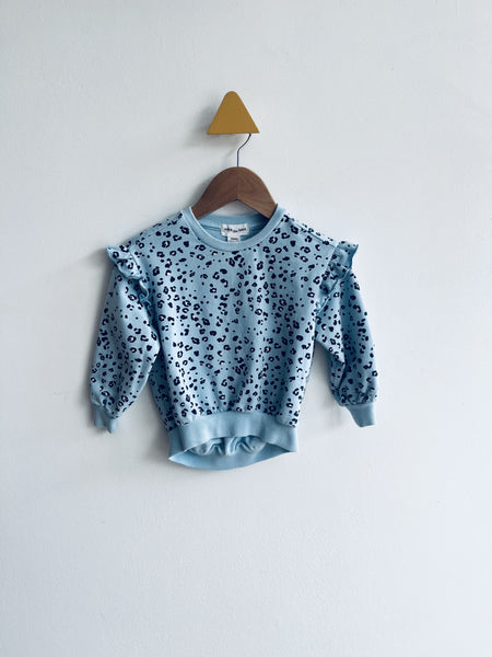 Miles the Label Leopard Print Ruffle Shoulder Sweatshirt (12M)