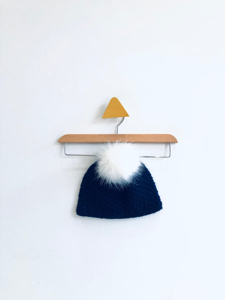 Handknit Knit Pom Pom Hat - Navy (3-5Y)